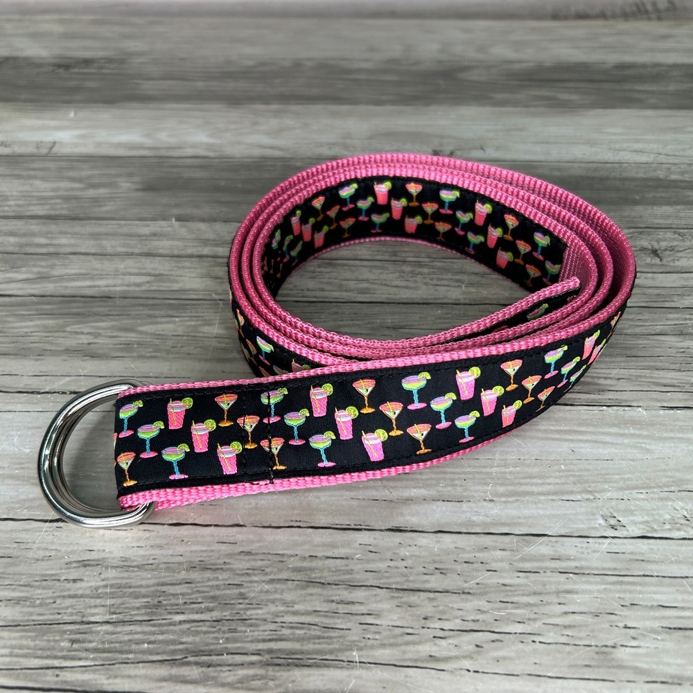 Douglas Paquette Belt Large Cocktail Ribbon Drinks Pink Black Party